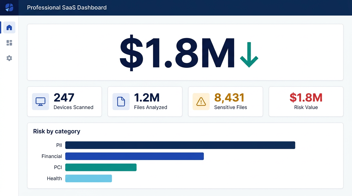 Actifile Dashboard – Risk Overview with KPIs and risk by category